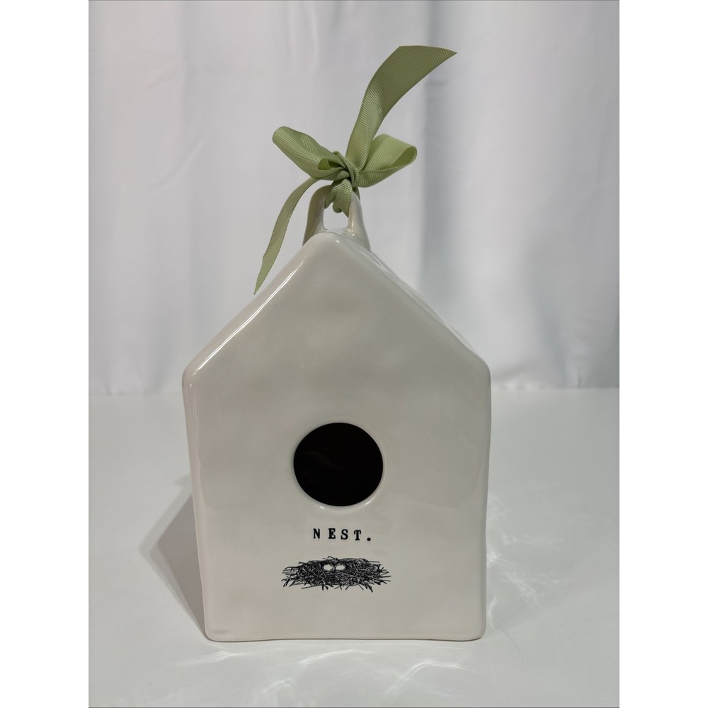 Rae Dunn 2017 Ceramic Birdhouse NEST‎ Green Bow Artisan Collection by Magenta